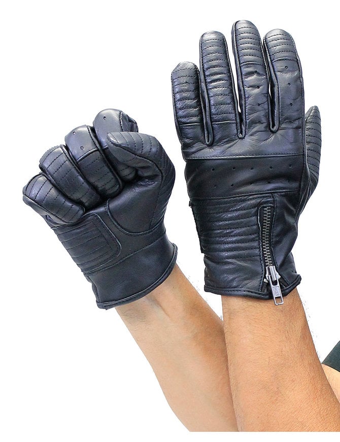 Unik Vented Biker Gloves w/Zip Cuff & Cell Phone Fingertips #G8416VZK