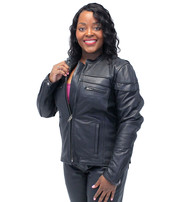 Unik Tapered Vented Scooter Leather Motorcycle Jacket for Women #L162NZ