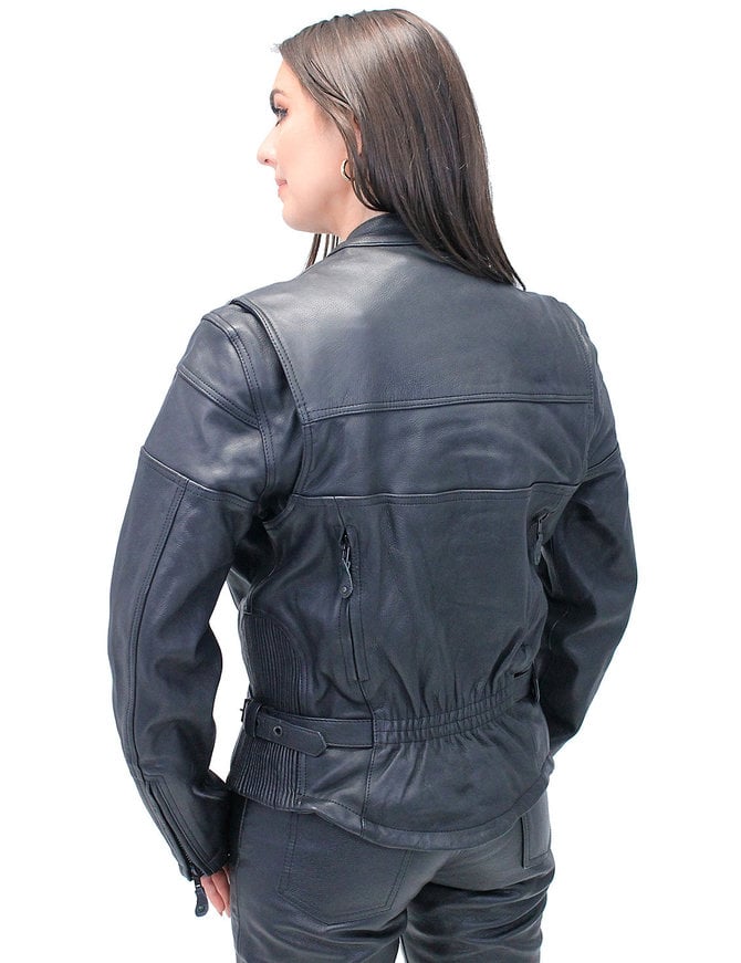 Women's Wide Stripe Vented Leather Motorcycle Jacket - Special # ...