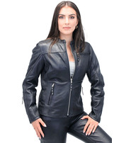 Unik Women's Vented Soft Lambskin Leather Scooter Jacket w/Kevlar #L6843ZK