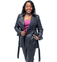 Women's 3/4 Belted Ultra Premium Leather Motorcycle Jacket #L10870BTZK -  Jamin Leather®