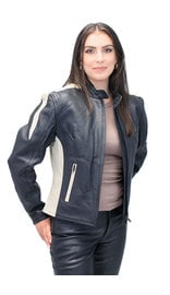 Genuine Leather Women's Cream Trim Vented Motorcycle Jacket #L16910ZC (XS-4X)