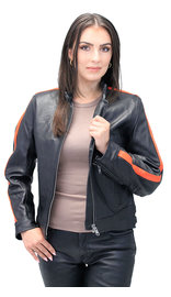 Orange Strip Women's Leather Motorcycle Jacket #L654416ZO (S-2X)