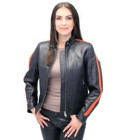 Orange Strip Women's Leather Motorcycle Jacket #L654416ZO
