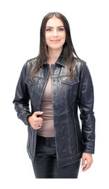 Jamin Leather® Vintage Black Women's Long Leather Jean Jacket #LA2010LZK