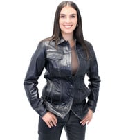 Jamin Leather Vintage Black Women's Long Leather Jean Jacket #LA2010LZK