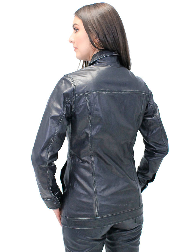 Vintage Black Women's Long Leather Jean Jacket #LA2010LZK - Jamin Leather®