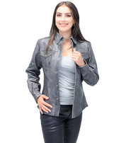 Unik Women's Vintage Gray Leather Shirt #LS8623GY