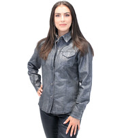 Unik Women's Vintage Gray Leather Shirt #LS8623GY