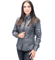 Unik Women's Vintage Gray Leather Shirt #LS8623GY