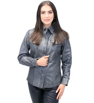 Unik Women's Vintage Gray Leather Shirt #LS8623GY