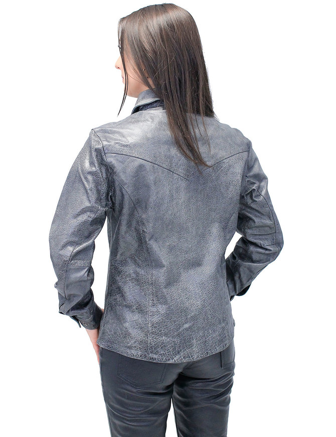 Unik Women's Vintage Gray Leather Shirt #LS8623GY