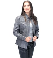 Unik Women's Vintage Gray Leather Shirt #LS8623GY
