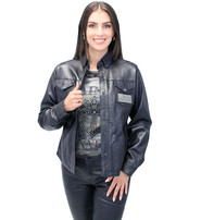 Jamin Leather USA Flag Black Leather Shirt for Women #LS86532USA