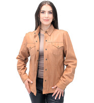 Women's Vintage Tan Soft Lambskin Leather Shirt  #LSA862T