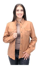 Women's Vintage Tan Soft Lambskin Leather Shirt  #LSA862T (L-5X)