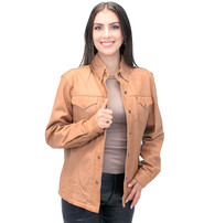 Women's Vintage Tan Soft Lambskin Leather Shirt  #LSA862T