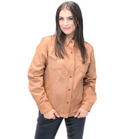 Women's Vintage Tan Soft Lambskin Leather Shirt  #LSA862T