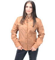 Women's Vintage Tan Soft Lambskin Leather Shirt  #LSA862T