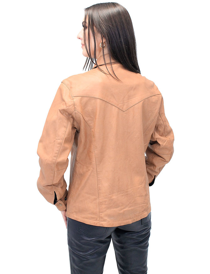 Women's Vintage Tan Soft Lambskin Leather Shirt  #LSA862T