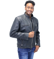 Jamin Leather® Men's White Stitch Ultra Premium Leather Scooter Jacket #M901GZWK