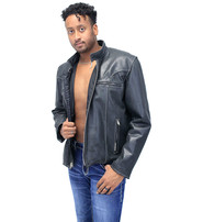 Jamin Leather Men's White Stitch Ultra Premium Leather Scooter Jacket #M901GZWK