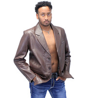 Jamin Leather® Men's Chocolate Brown Button Lambskin Leather Blazer #M1181N