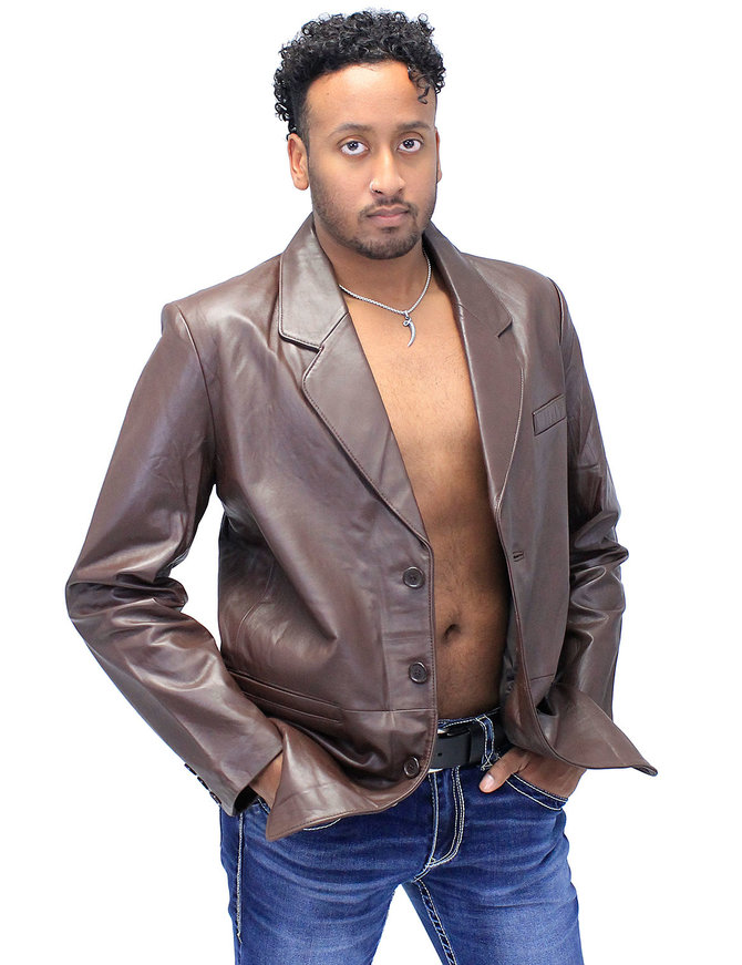 Jamin Leather® Men's Chocolate Brown Button Lambskin Leather Blazer #M1181N