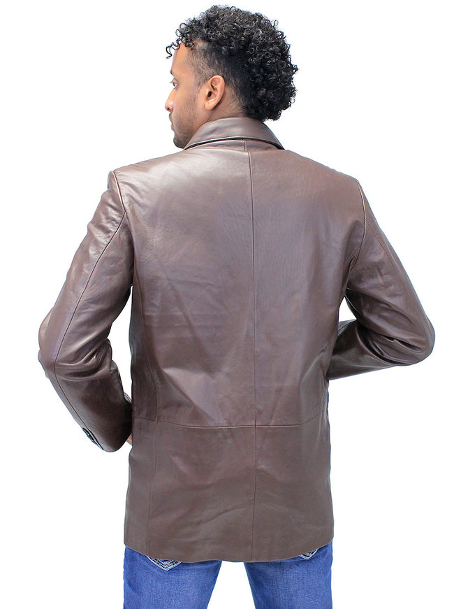 Jamin Leather Chocolate Brown Button Lambskin Leather Blazer #M1181N