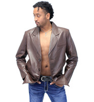 Jamin Leather® Men's Chocolate Brown Button Lambskin Leather Blazer #M1181N