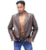 Jamin Leather® Men's Chocolate Brown Button Lambskin Leather Blazer #M1181N