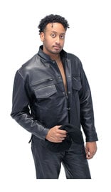 Men's Black Lambskin Hooded Jean Jacket w/Vents #M6905GHK