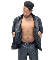 Men's Black Lambskin Hooded Jean Jacket w/Vents #M6905GHK