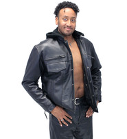 Men's Black Lambskin Hooded Jean Jacket w/Vents #M6905GHK