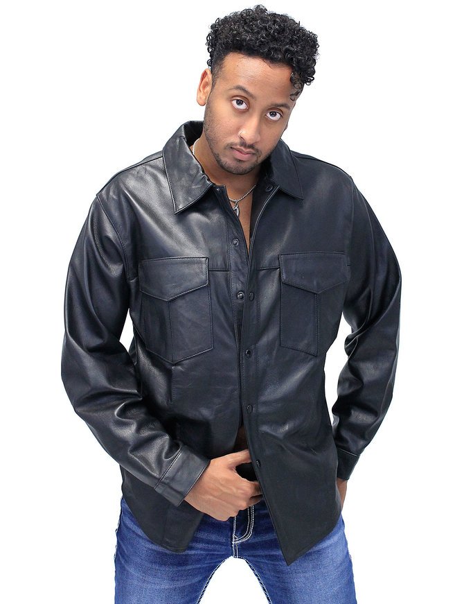 Men's Lambskin Leather Shirt #MS641L - Jamin Leather®