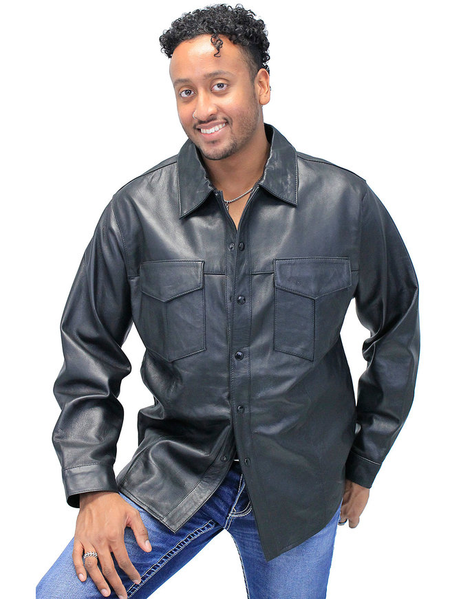 Jamin Leather® Men's Lambskin Leather Shirt #MS641L