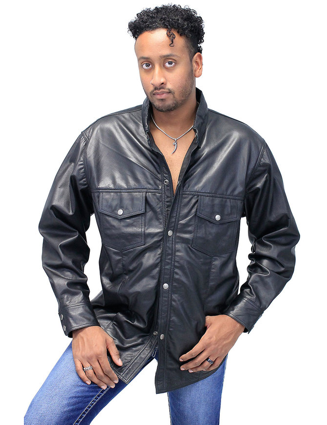 Lightweight Snap Up Leather Shirt #MS777P