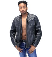 Jamin Leather® Men's White Stitch Mandarin Collar Ultra Premium Leather Shirt #MS903GWK