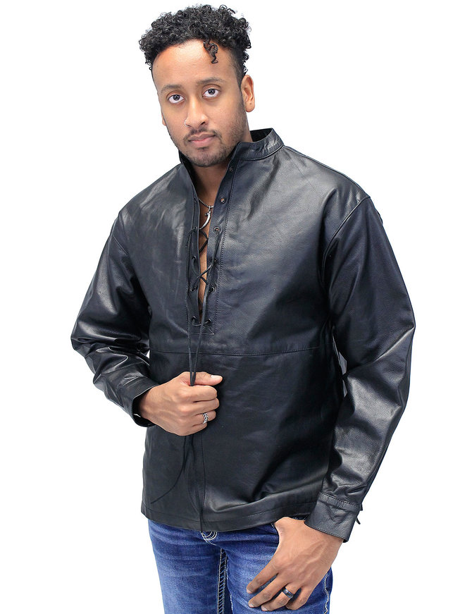 Jamin Leather® Lace Up Pullover Leather Shirt #MS2013LK