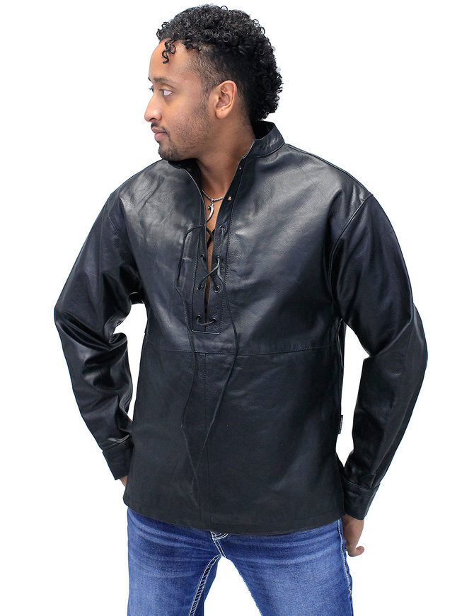 Jamin Leather® Lace Up Pullover Leather Shirt #MS2013LK