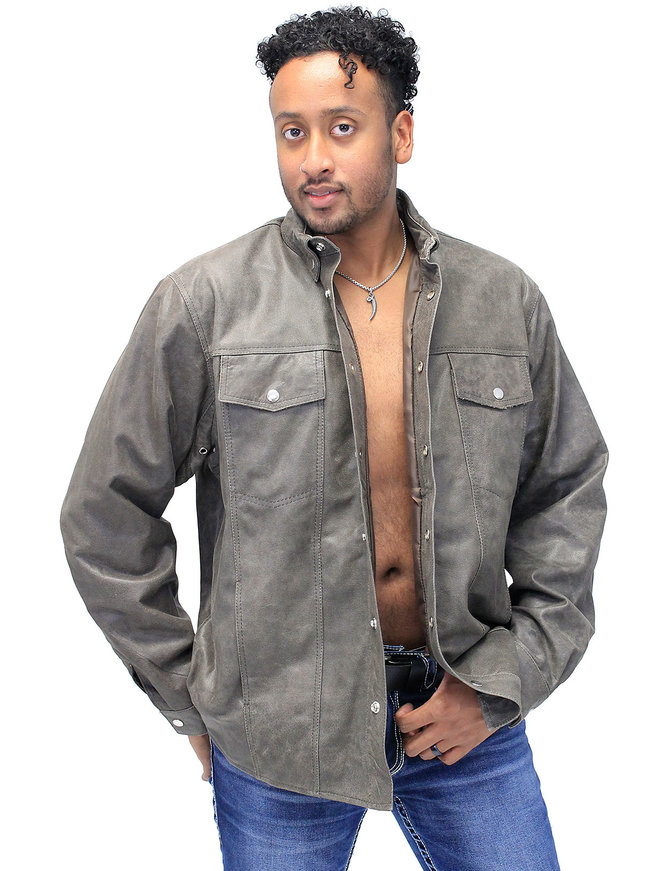 Jamin Leather® Rich Brown Leather Shirt - Jean Style #MS9011N