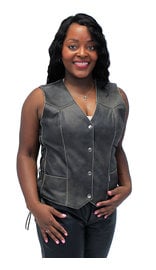 Jamin Leather® Vintage Brown Leather Vest for Women w/Side Lacing #VLA516LDN (L-3X)