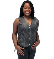 Jamin Leather® Vintage Brown Leather Vest for Women w/Side Lacing #VLA516LDN