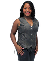 Jamin Leather® Vintage Brown Leather Vest for Women w/Side Lacing #VLA516LDN