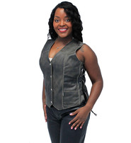 Jamin Leather® Vintage Brown Leather Vest for Women w/Side Lacing #VLA516LDN