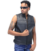 Jamin Leather® Striped Zip Front Men's Leather Vest #VM1366Z