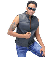 Jamin Leather® Striped Zip Front Men's Leather Vest #VM1366Z