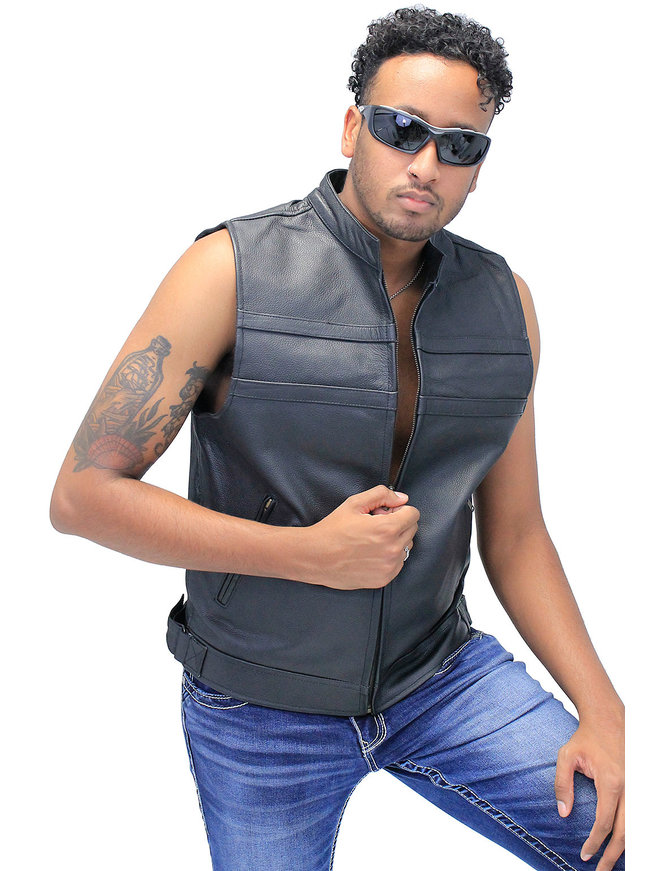 Jamin Leather® Striped Zip Front Men's Leather Vest #VM1366Z