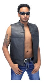 Jamin Leather® Striped Zip Front Men's Leather Vest #VM1366Z (M-3X)