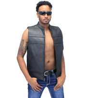Jamin Leather® Striped Zip Front Men's Leather Vest #VM1366Z